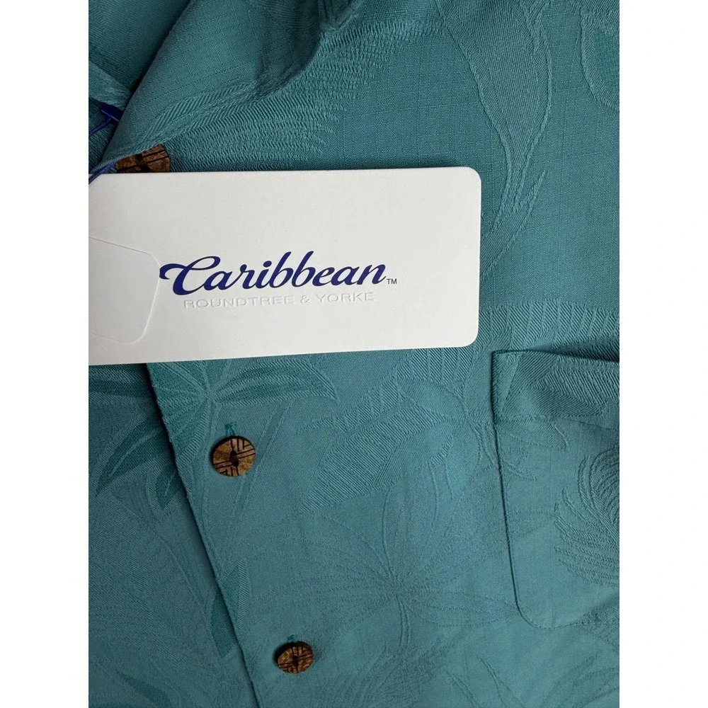 New Caribbean Textured Short Sleeve Woven Button Down Shirt size 4X Big Blue‎_4